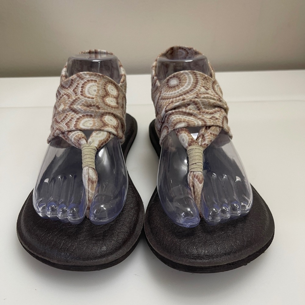 Sanuk Yoga Sling 2 Womens 7 Brown Geometric Print Yoga Mat Comfort Sandals Boho - Picture 2 of 9